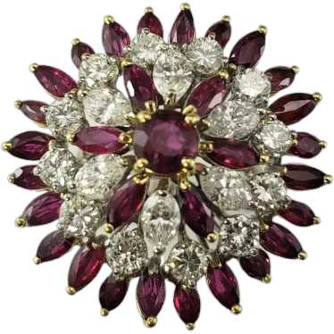 18K Two Tone Gold Ruby & Diamond Cluster Ring Size