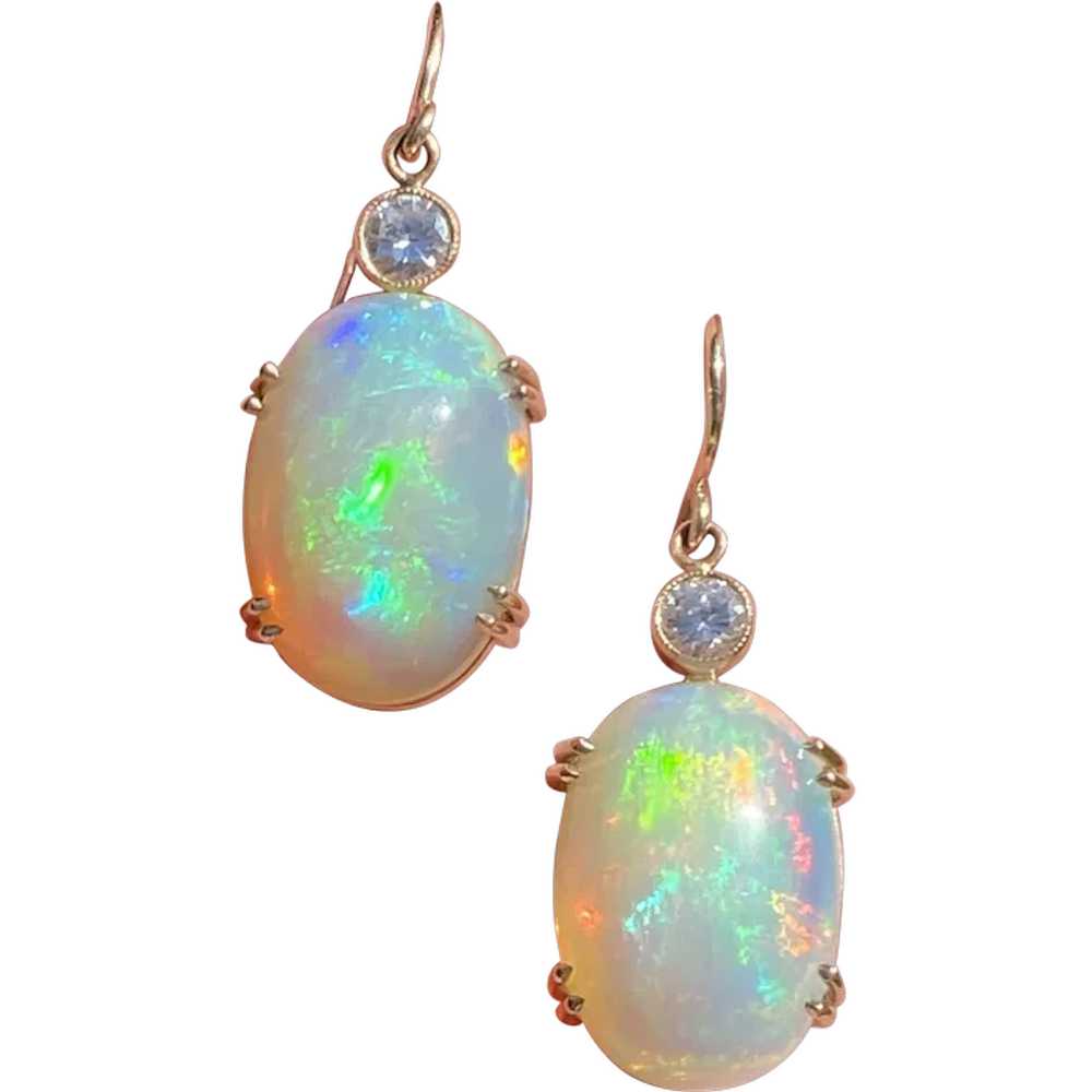 Large 18 Carat Opal and Diamond Dangle Earrings - image 1