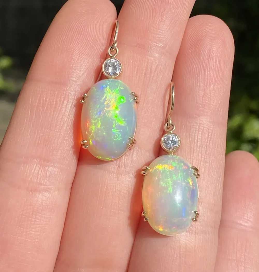 Large 18 Carat Opal and Diamond Dangle Earrings - image 2