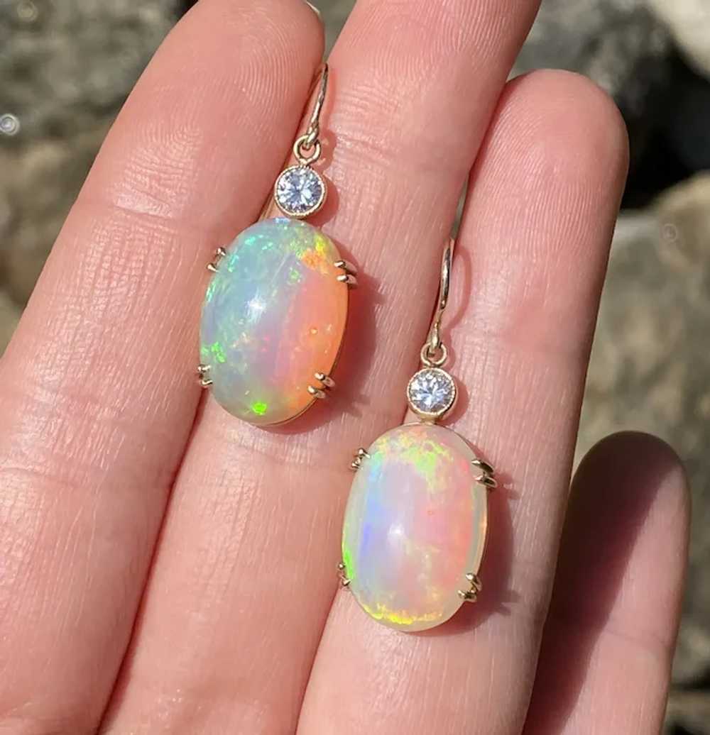 Large 18 Carat Opal and Diamond Dangle Earrings - image 3