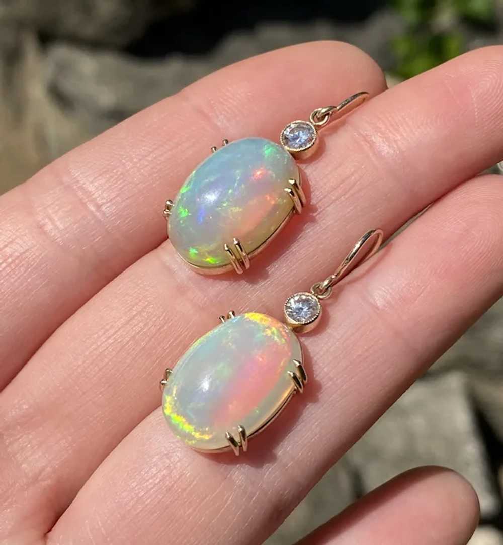 Large 18 Carat Opal and Diamond Dangle Earrings - image 4