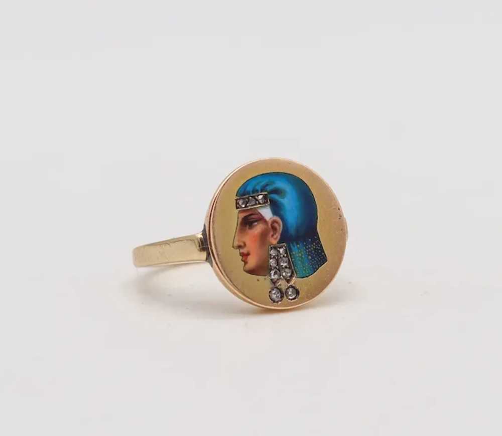 EGYPTIAN REVIVAL 1860 Enameled Ring In 14Kt Yello… - image 6