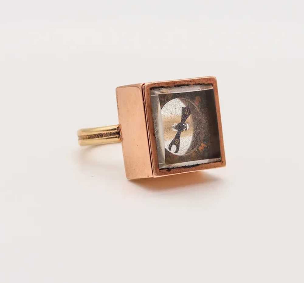 Victorian 1890 Antique Square Ring With a Compass… - image 3