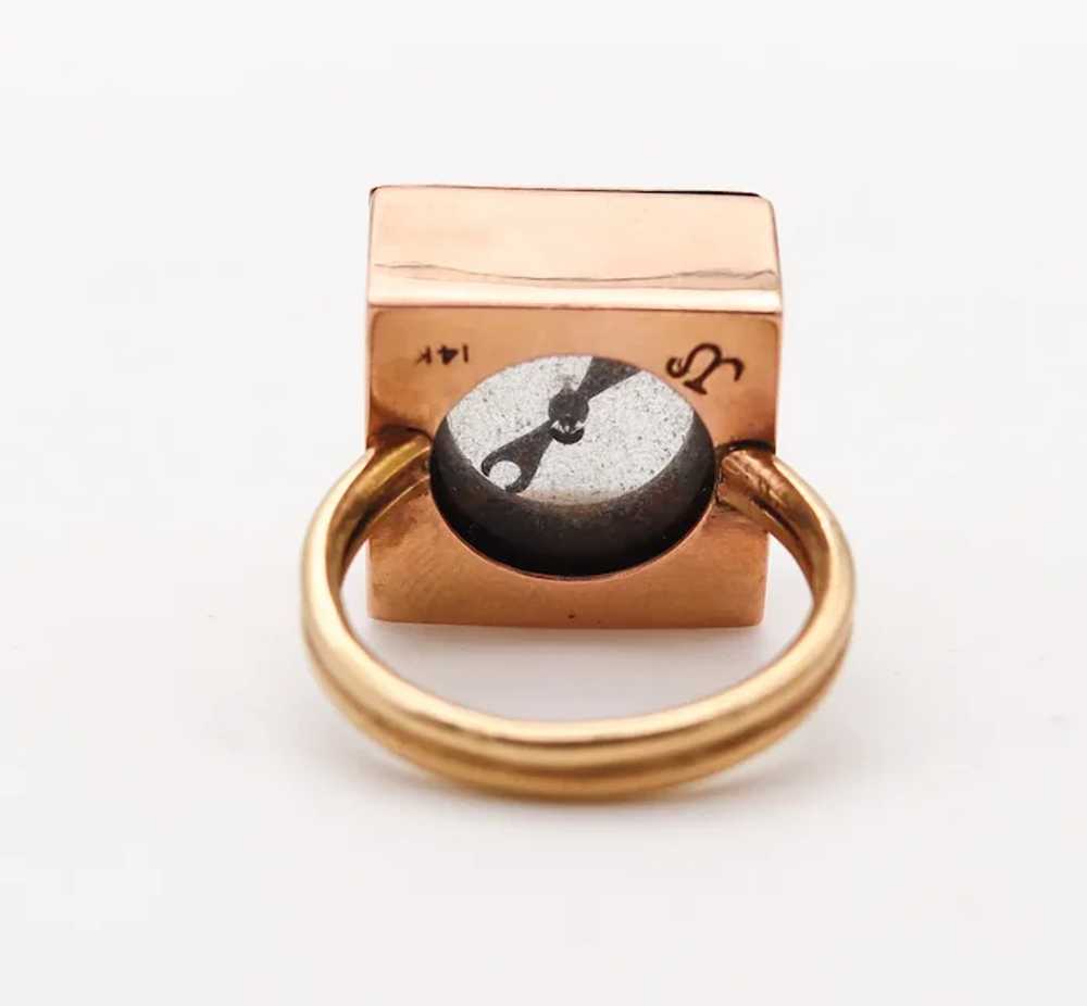 Victorian 1890 Antique Square Ring With a Compass… - image 5