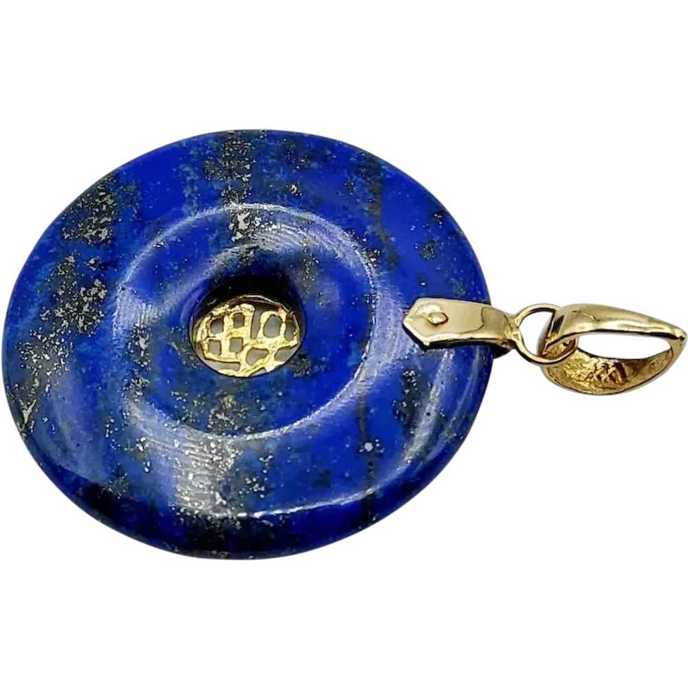 14K Gold Lapis Lazuli Chinese Good Fortune Pendant - image 2