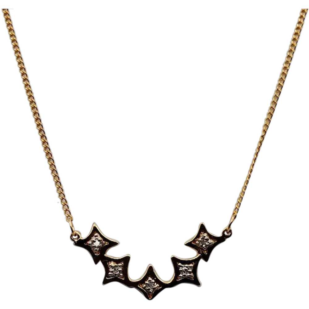 14K Gold Diamond Five Star Pendant Necklace - image 5