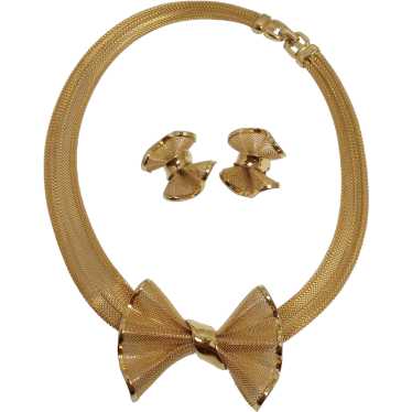 Givenchy Golden Mesh/Bow Chocker Necklace, Earrin… - image 1