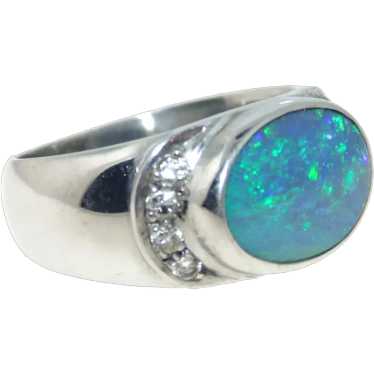 Estate Australian Opal Diamond Ring in 14k White G