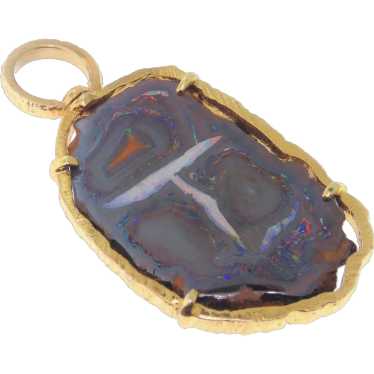 One of a Kind Natural Black Opal 14k Yellow Gold … - image 1