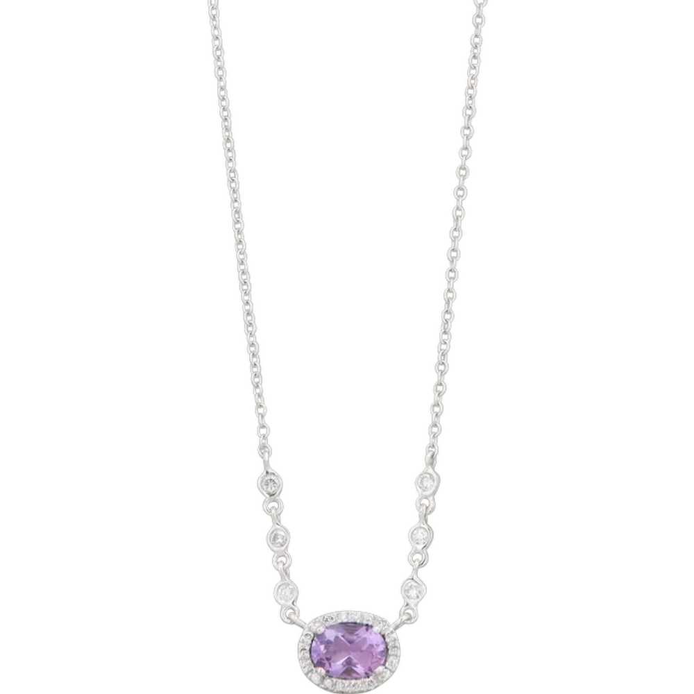 14k White Gold Oval Amethyst Halo Diamond Chain N… - image 1