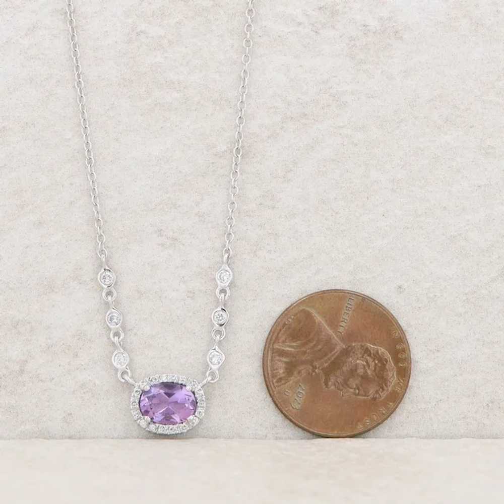 14k White Gold Oval Amethyst Halo Diamond Chain N… - image 4