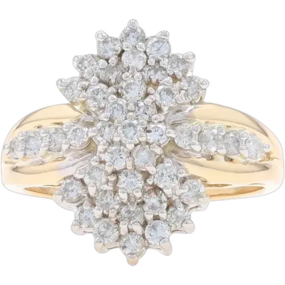 Yellow Gold Diamond Cluster Cocktail Ring - 14k R… - image 1
