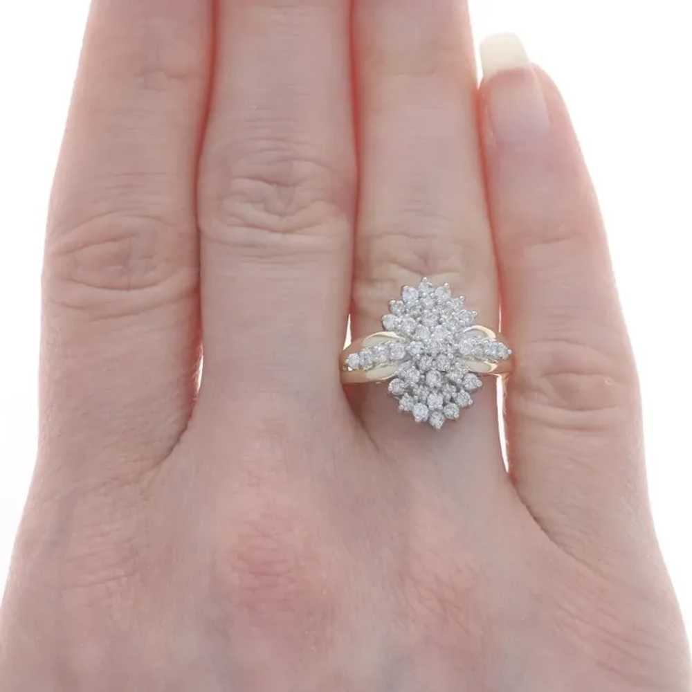 Yellow Gold Diamond Cluster Cocktail Ring - 14k R… - image 2
