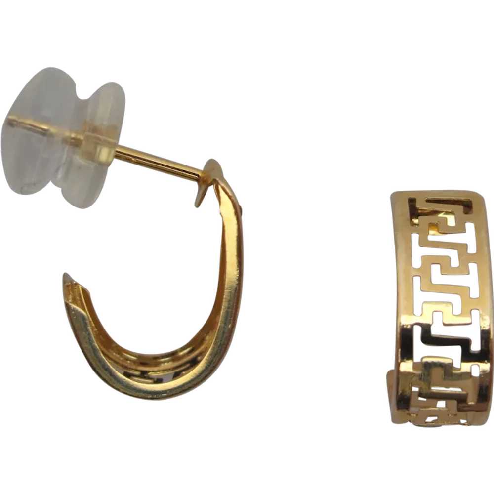 Small Greek Key "J" Hoop Earrings 14k Yellow Gold - image 1