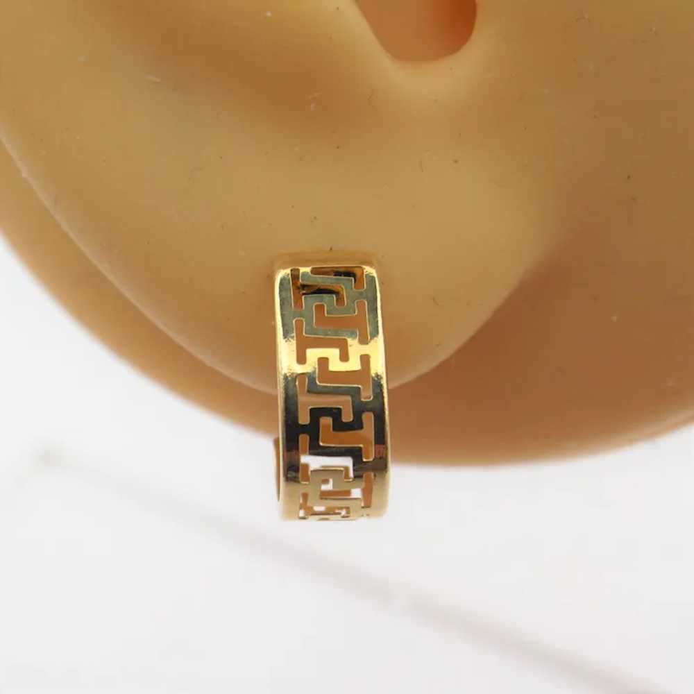 Small Greek Key "J" Hoop Earrings 14k Yellow Gold - image 2