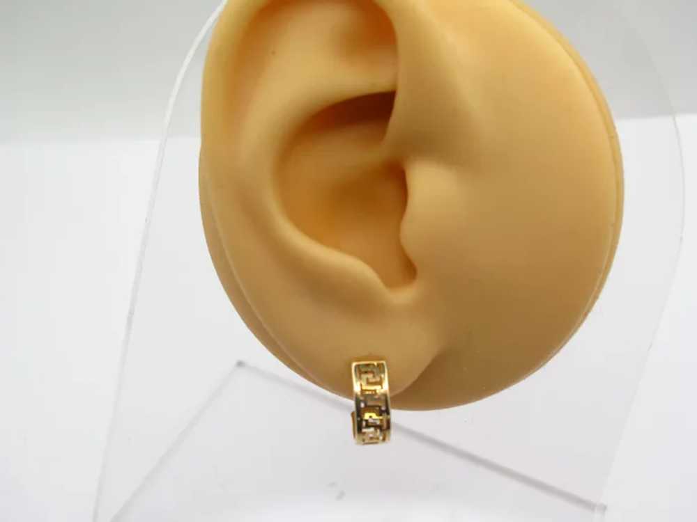 Small Greek Key "J" Hoop Earrings 14k Yellow Gold - image 3