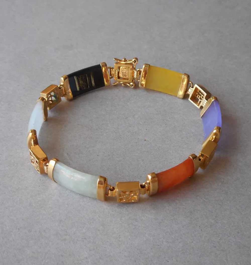Multi Colored Jade Bars Links Bracelet Vintage 19… - image 4