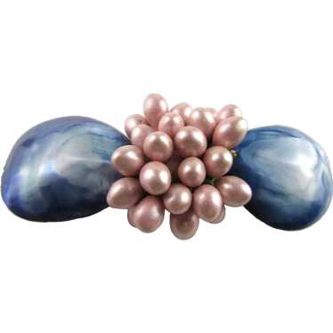 Genuine Blue Shell and Pink Faux Pearl Pin