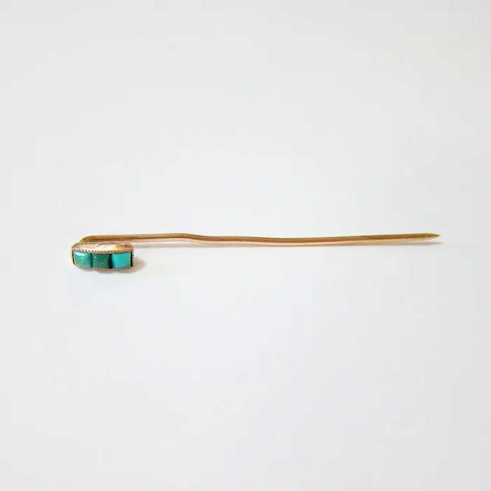 Antique Turquoise 10k Rose Gold Cravat Brooch Pin - image 5