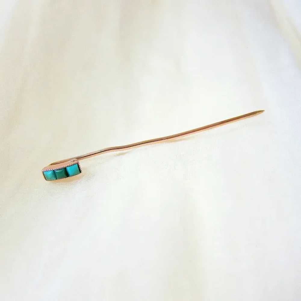 Antique Turquoise 10k Rose Gold Cravat Brooch Pin - image 8