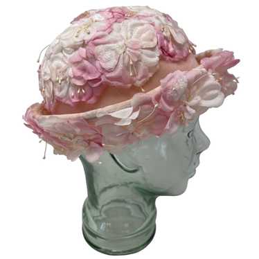 Vintage Pastel Pink Breton Hat Silk Floral Roller 