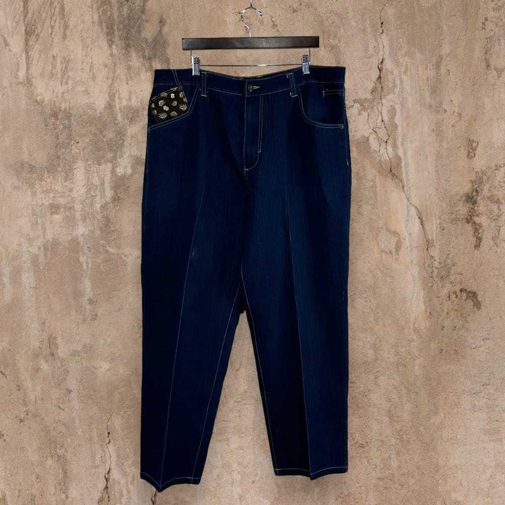 Vintage Skater Wide Leg Jeans Raw Blue Dark Wash … - image 3