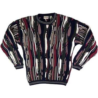 Cotton Traders 3D Knit Sweater Men's XL Red Blue … - image 1