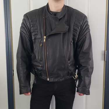 80s Black Leather Motorcycle Jacket