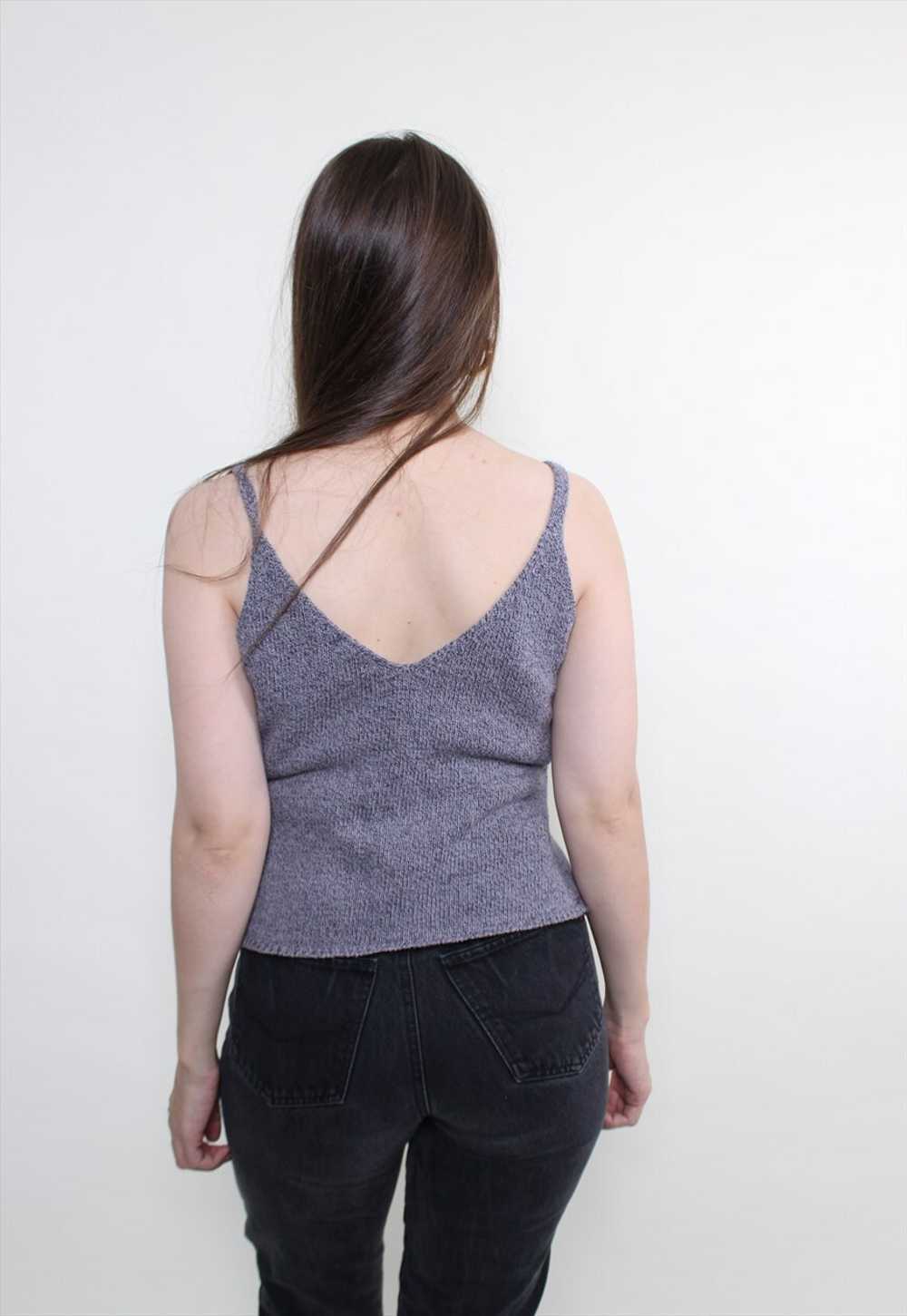 90s knit linen crop top, vintage grey knitted tan… - image 3