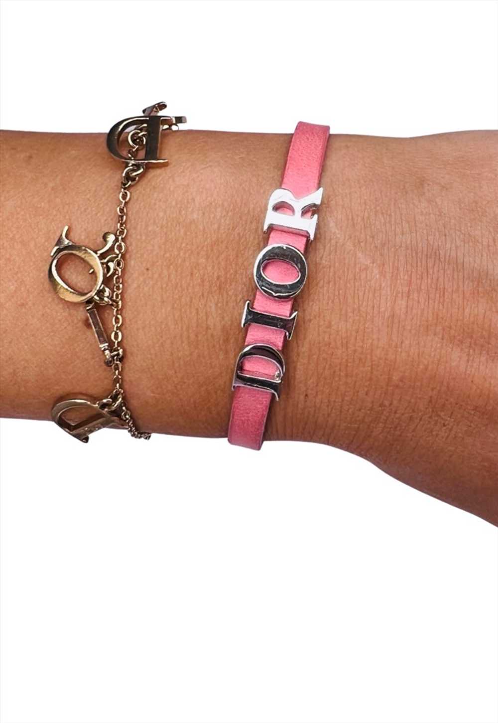 Christian Dior Bracelet Logo Pink Leather Silver … - image 2