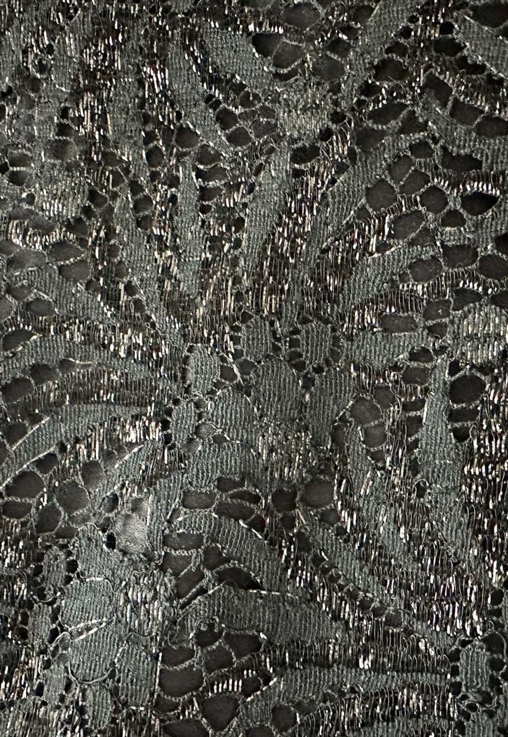 60's Vintage Black Lace Metallic Feather Trim Eve… - image 3