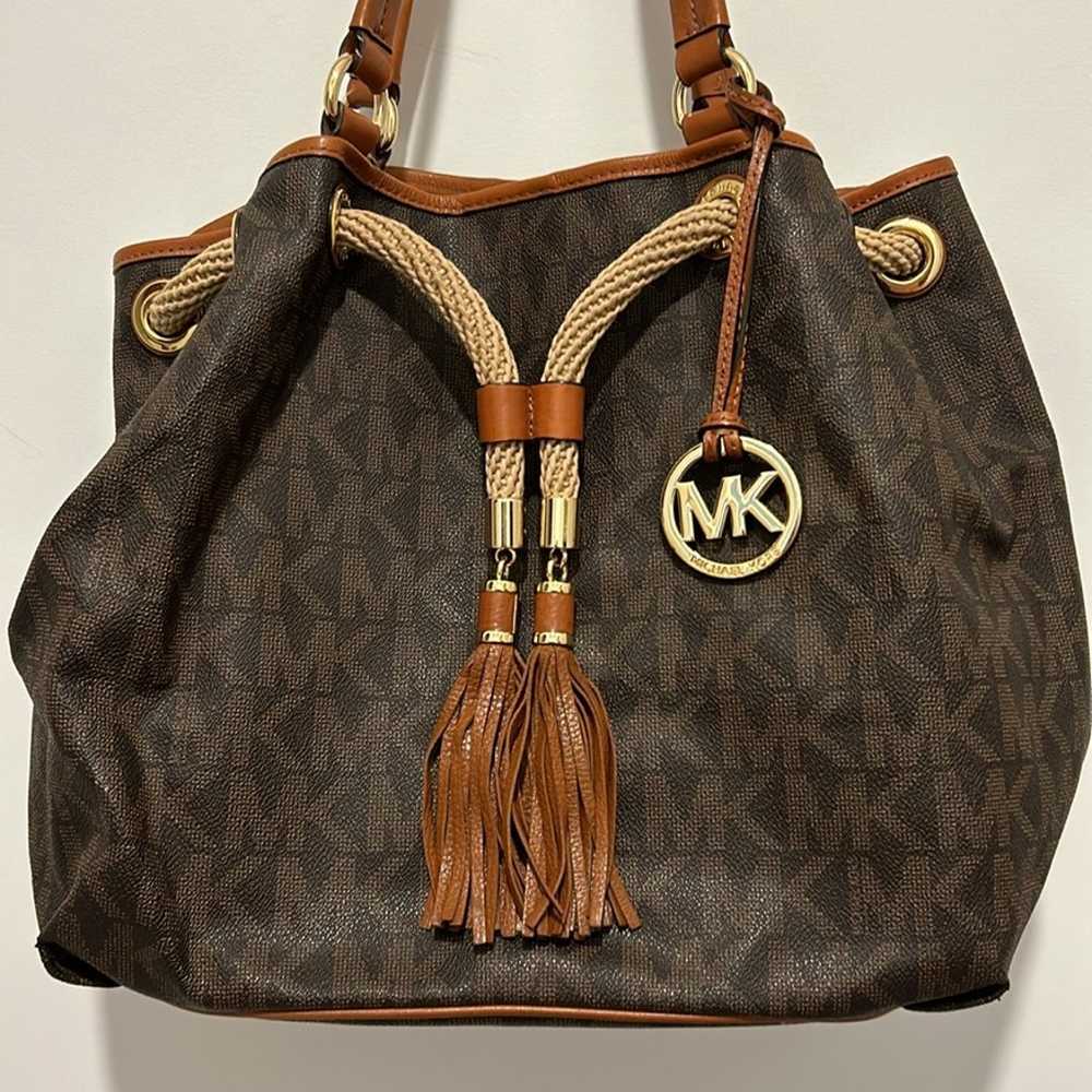 Michael Kors handbag w/rope drawstring & leather … - image 2