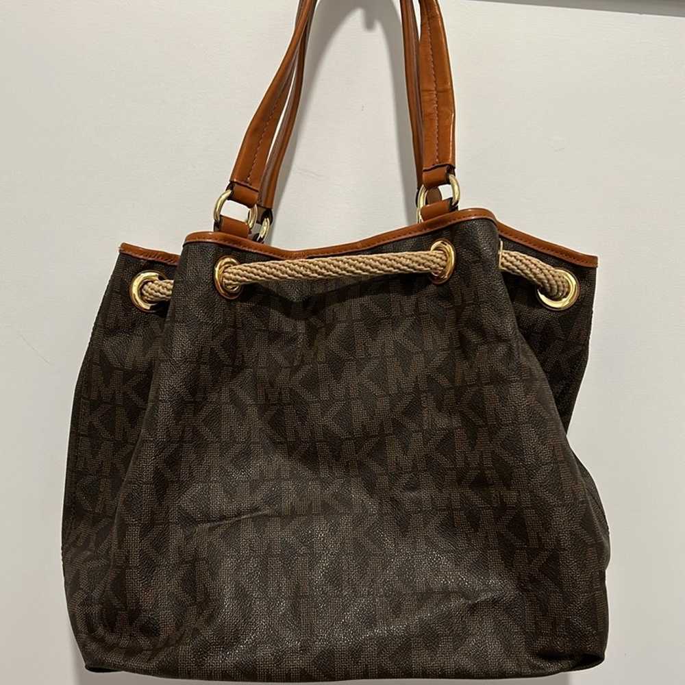 Michael Kors handbag w/rope drawstring & leather … - image 3