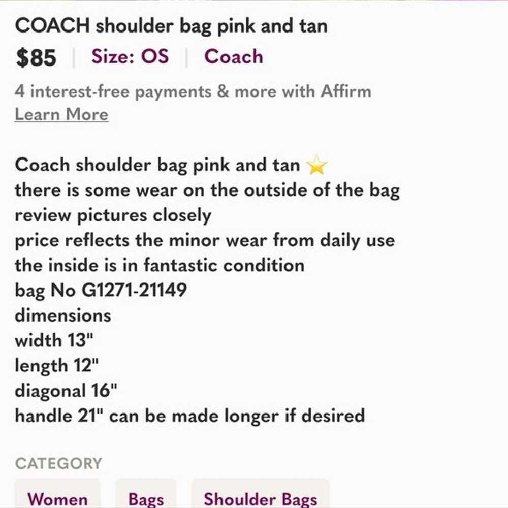 Coach Shoulder Bag Pink Tan Purse - image 11