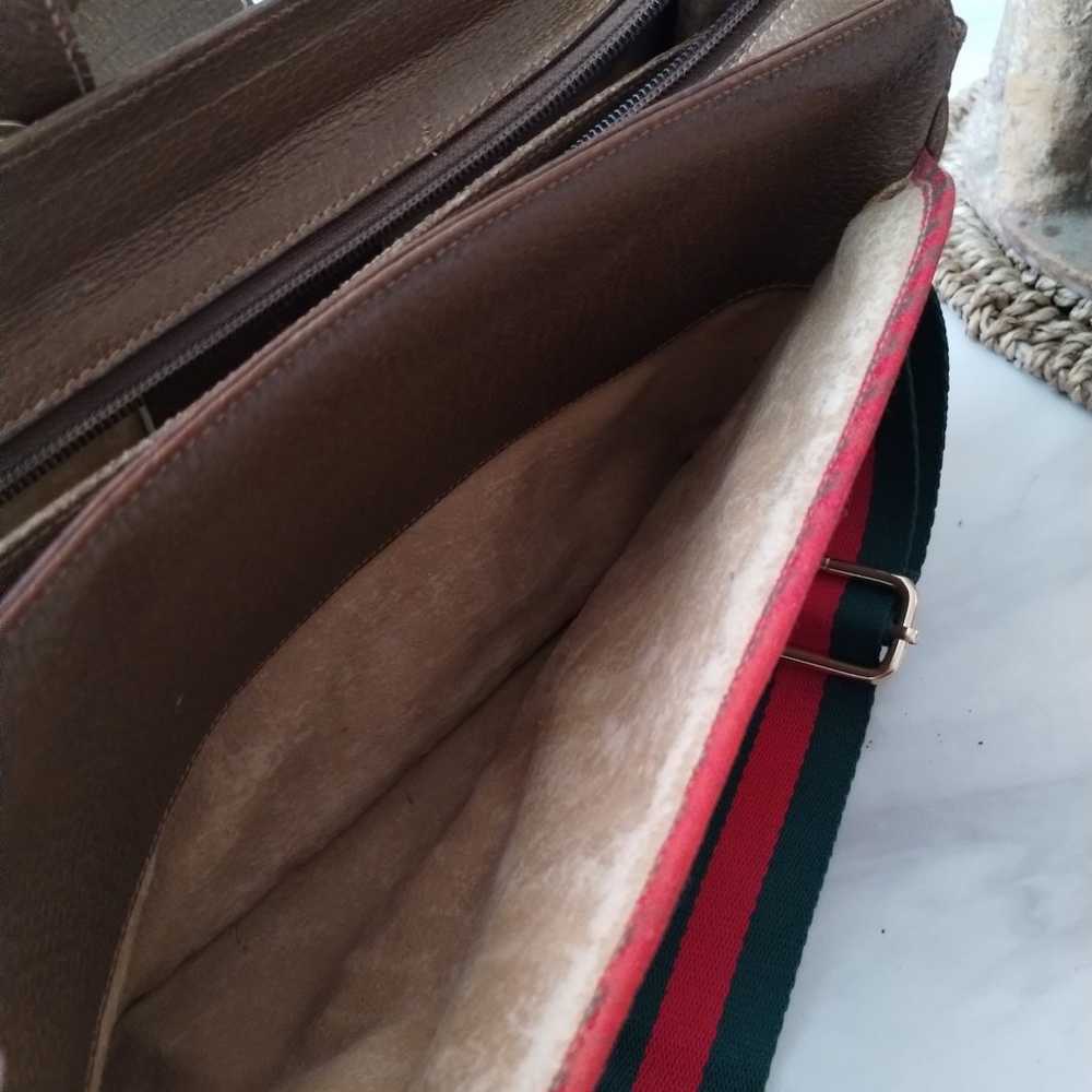 Vtg 70s GUCCI Brn Leather Red Stripe Med Organize… - image 9
