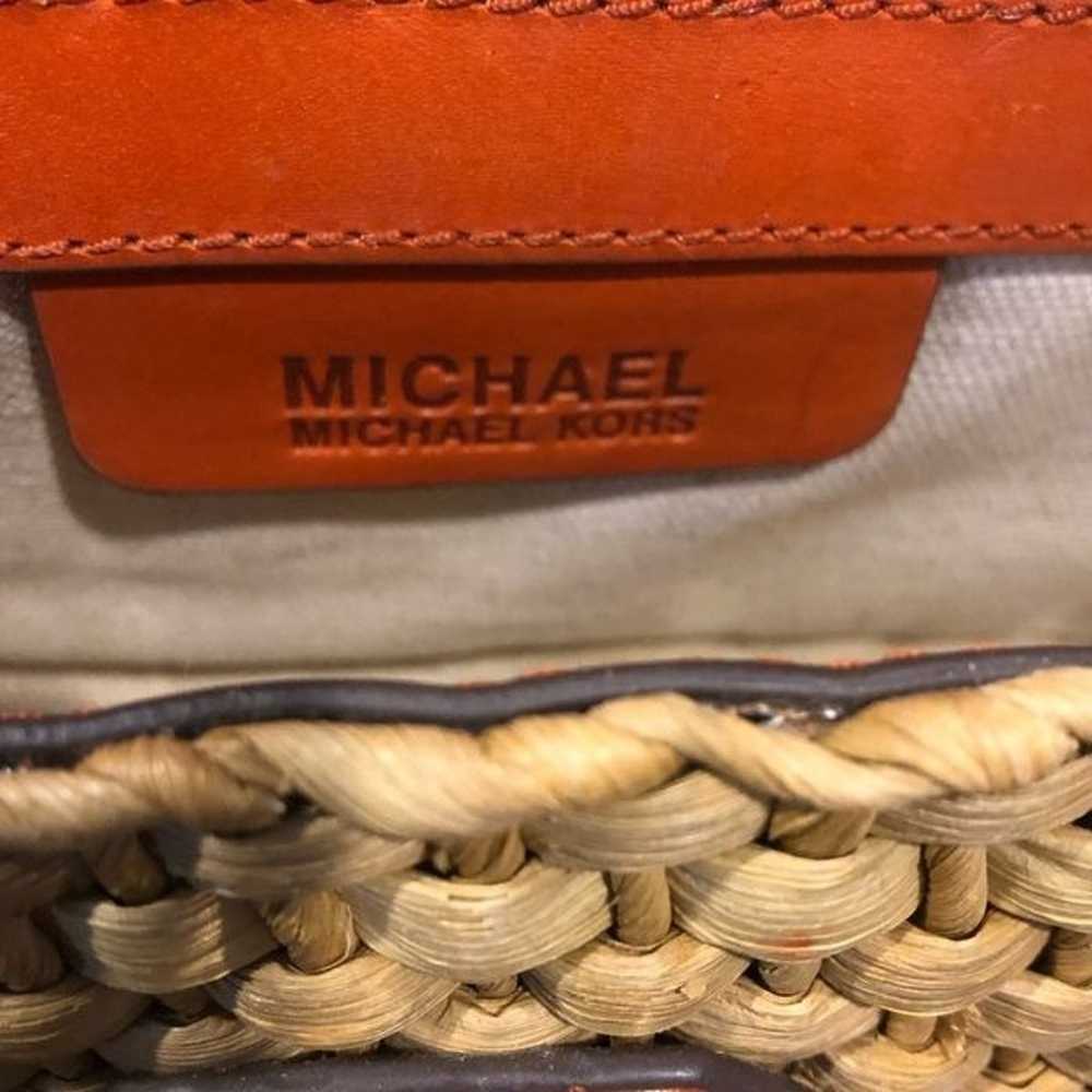 MICHAEL KORS Baguette Straw & Orange Leather Clut… - image 10