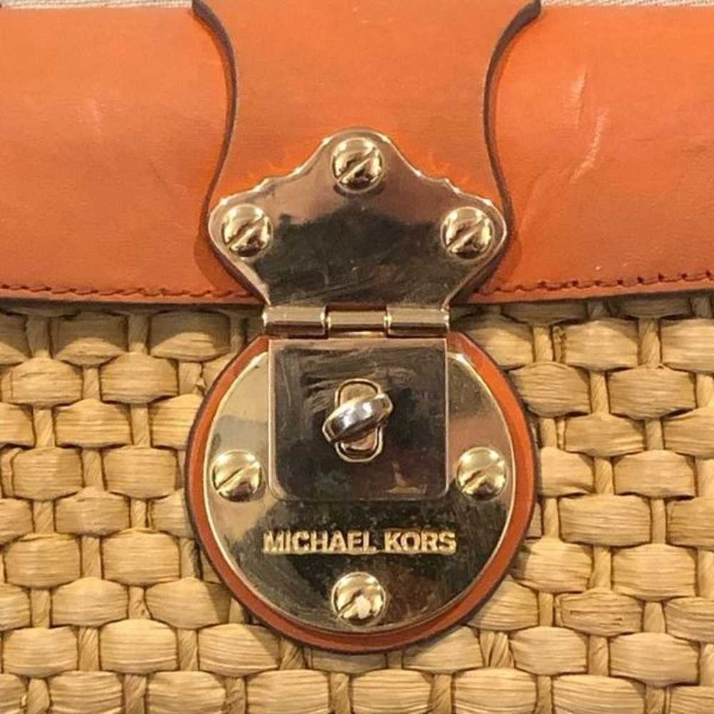 MICHAEL KORS Baguette Straw & Orange Leather Clut… - image 3