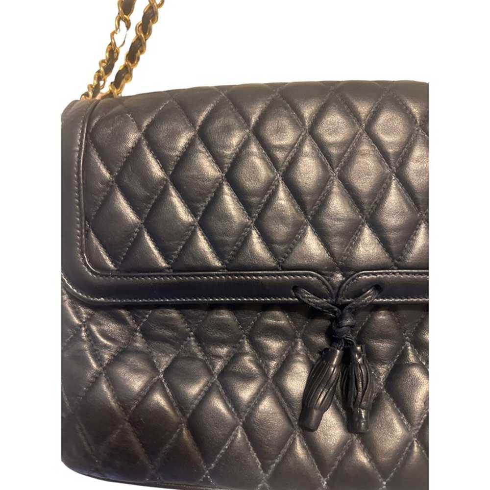 Vintage Lederer Navy Blue Quilted Leather Handbag… - image 2