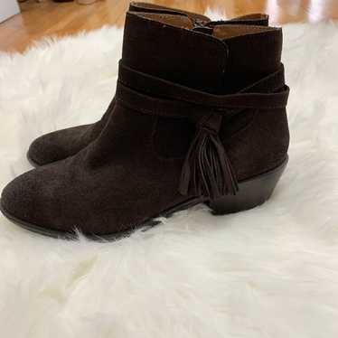 Sofft brown burnished suede tassel ankle boots