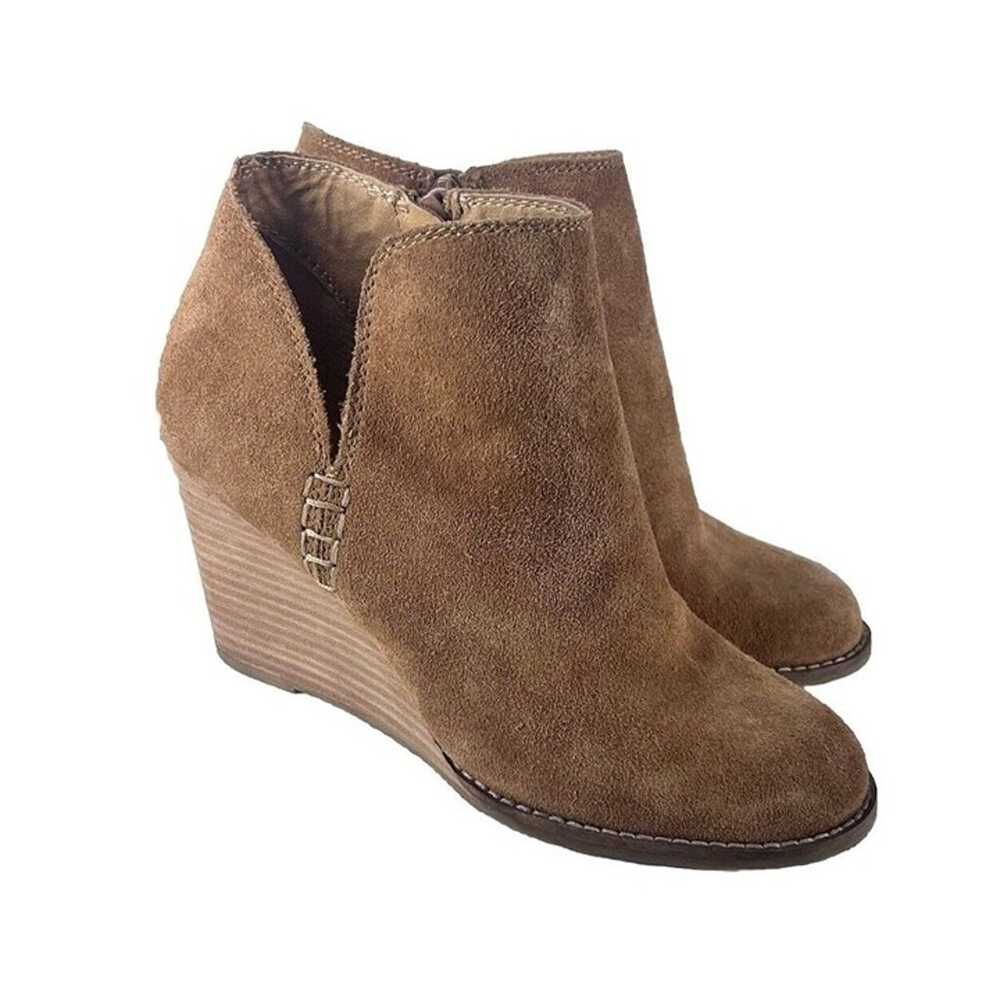 Lucky Brand Brown Suede Stacked WedgeY2k Ankle Bo… - image 1
