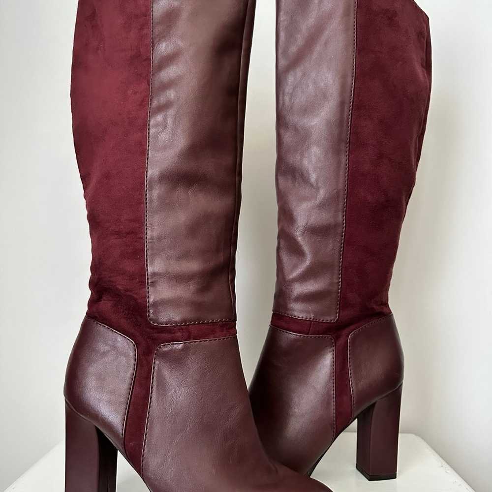 NINE WEST Vegan Faux Leather Burgundy Tall Heeled… - image 1