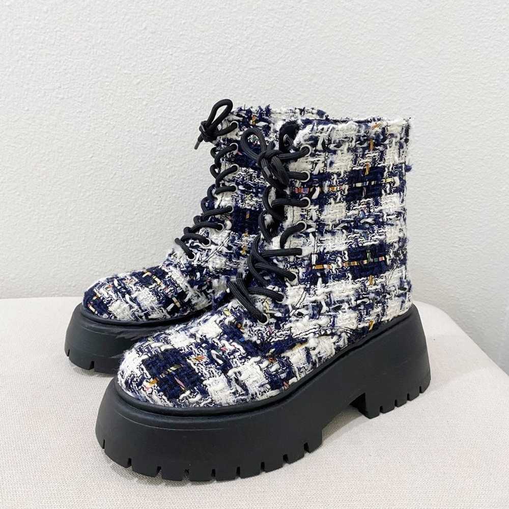 aqua platform lace up combat tweed boots size 6 - image 1