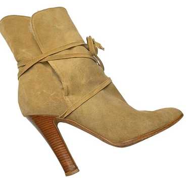 BRIAN ATWOOD Tan Suede Shearling Wrap Heeled Booti