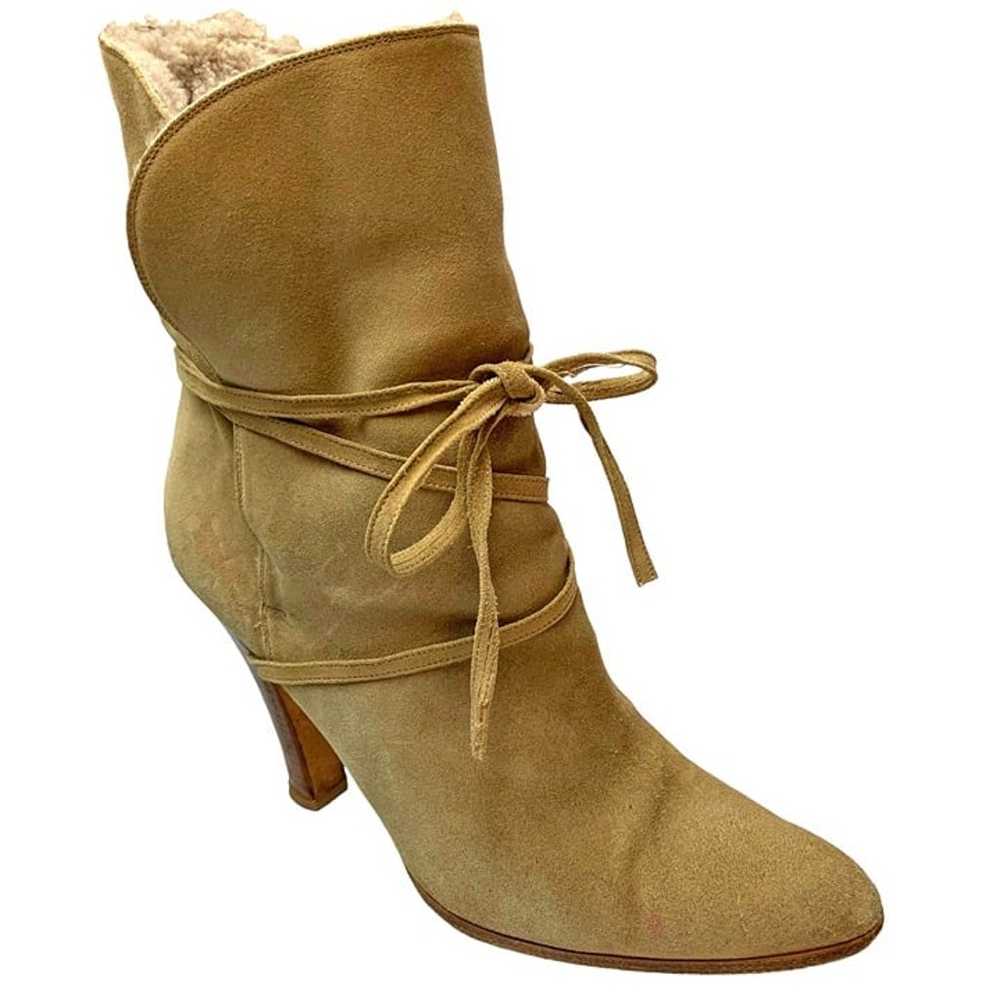 BRIAN ATWOOD Tan Suede Shearling Wrap Heeled Boot… - image 2