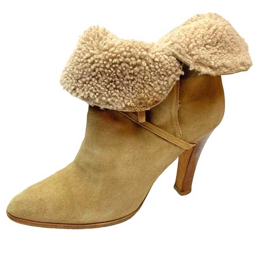 BRIAN ATWOOD Tan Suede Shearling Wrap Heeled Boot… - image 4