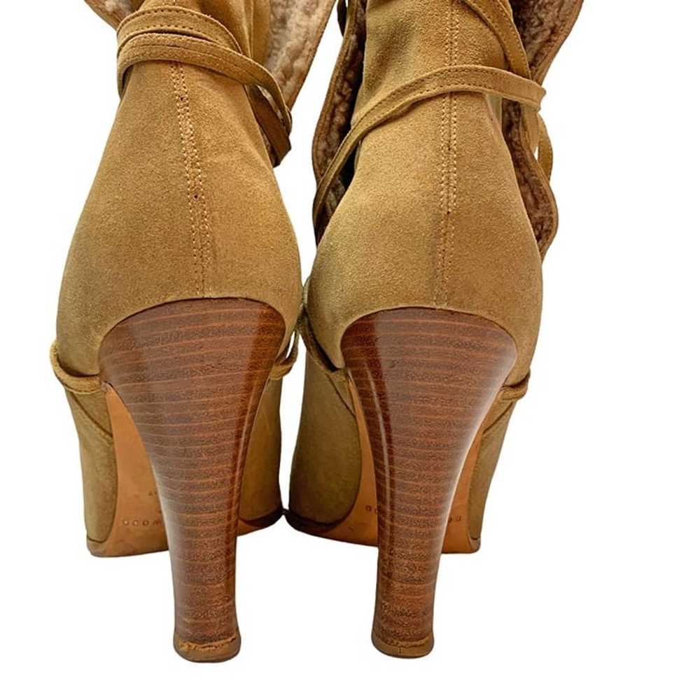 BRIAN ATWOOD Tan Suede Shearling Wrap Heeled Boot… - image 8