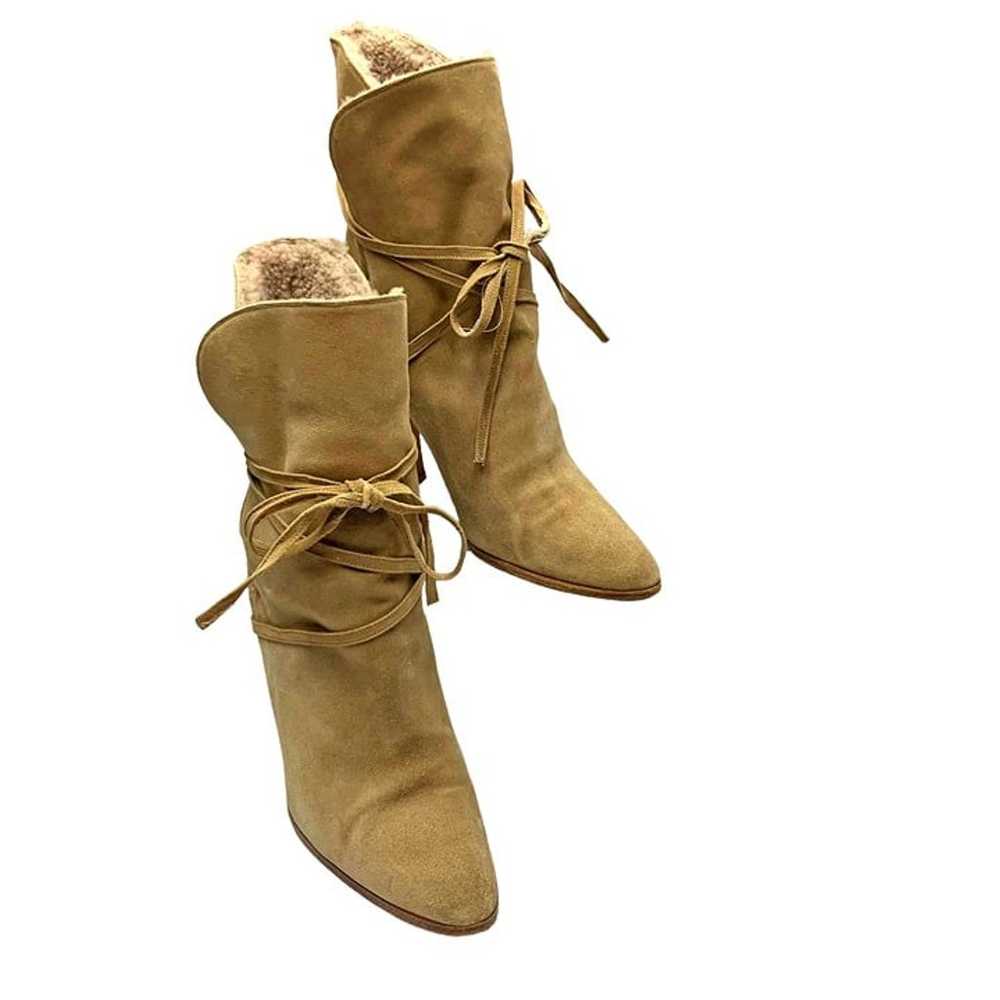 BRIAN ATWOOD Tan Suede Shearling Wrap Heeled Boot… - image 9