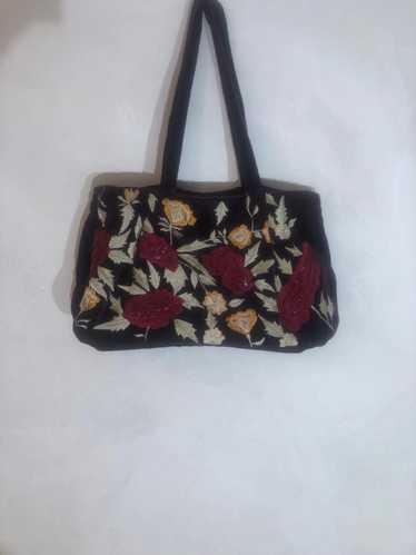 Designer Hand Bag velvet red with floral embroider