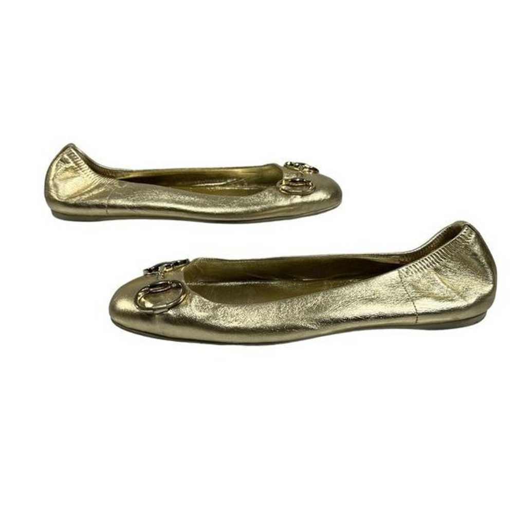 Gucci Sz6 Gold Metallic Horsebit Buckle Ballerina… - image 10