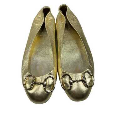 Gucci Sz6 Gold Metallic Horsebit Buckle Ballerina… - image 1